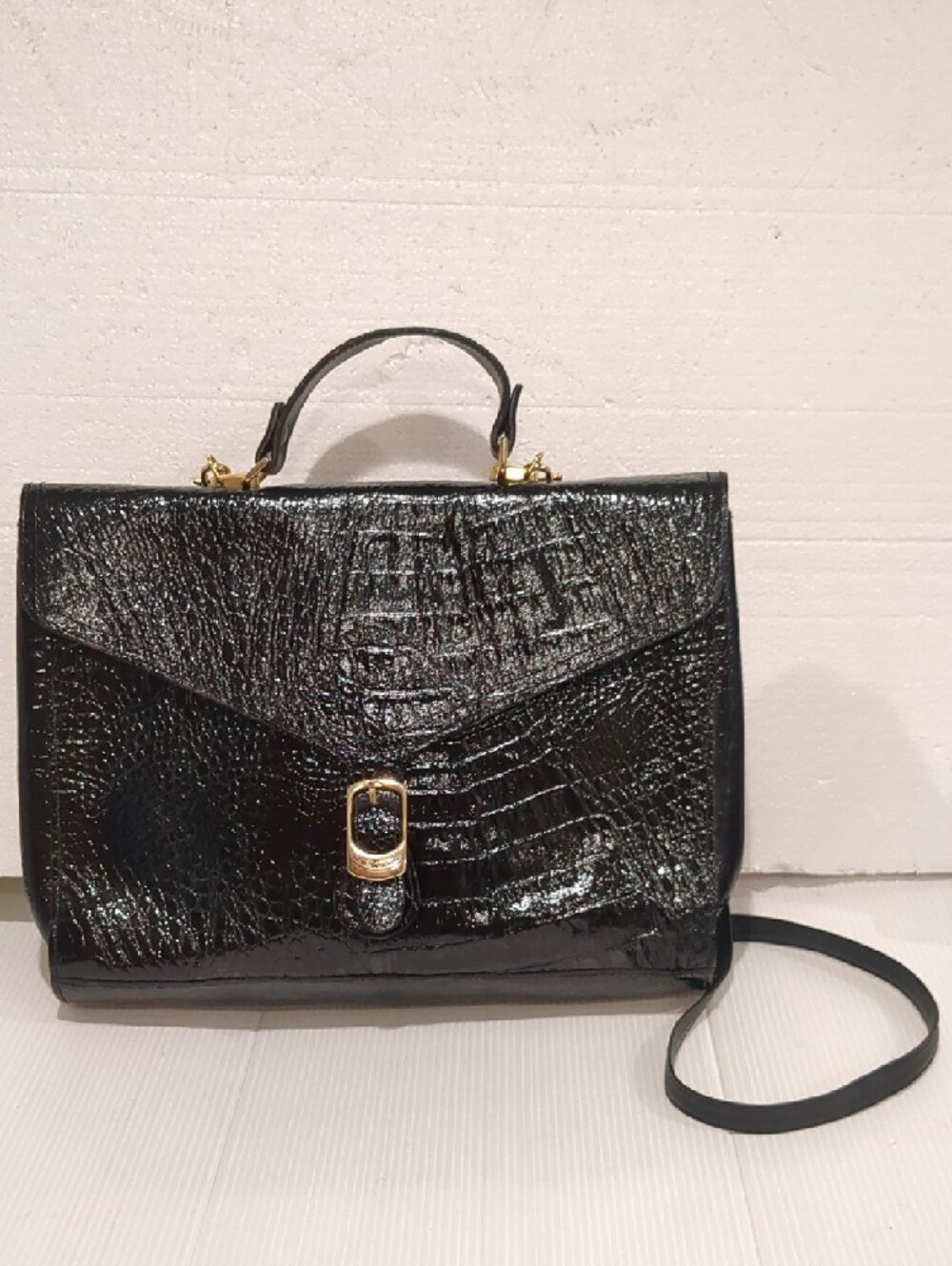 Black Crocodile Satchel Laptop Office Bag Vintage Berlin Germany
